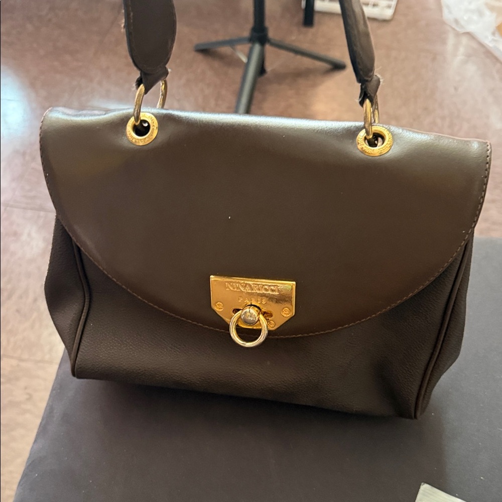 Nina Ricci Dark Brown Mini Bag with Gold Accents